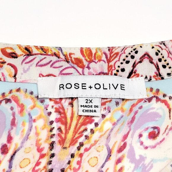 Rose & Olive Womens V-Neck Peasant Sleeve Top Size 2X Multicolor Paisley Boho - Picture 8 of 10